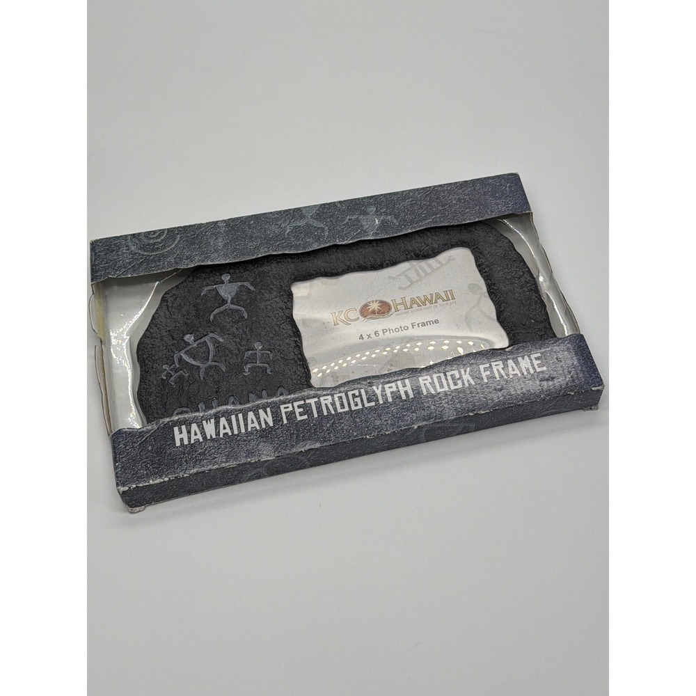 KC Hawaii Hawaiian Petroglyph Rock Frame Ohana 4x6‎ Photo Charcoal Black New